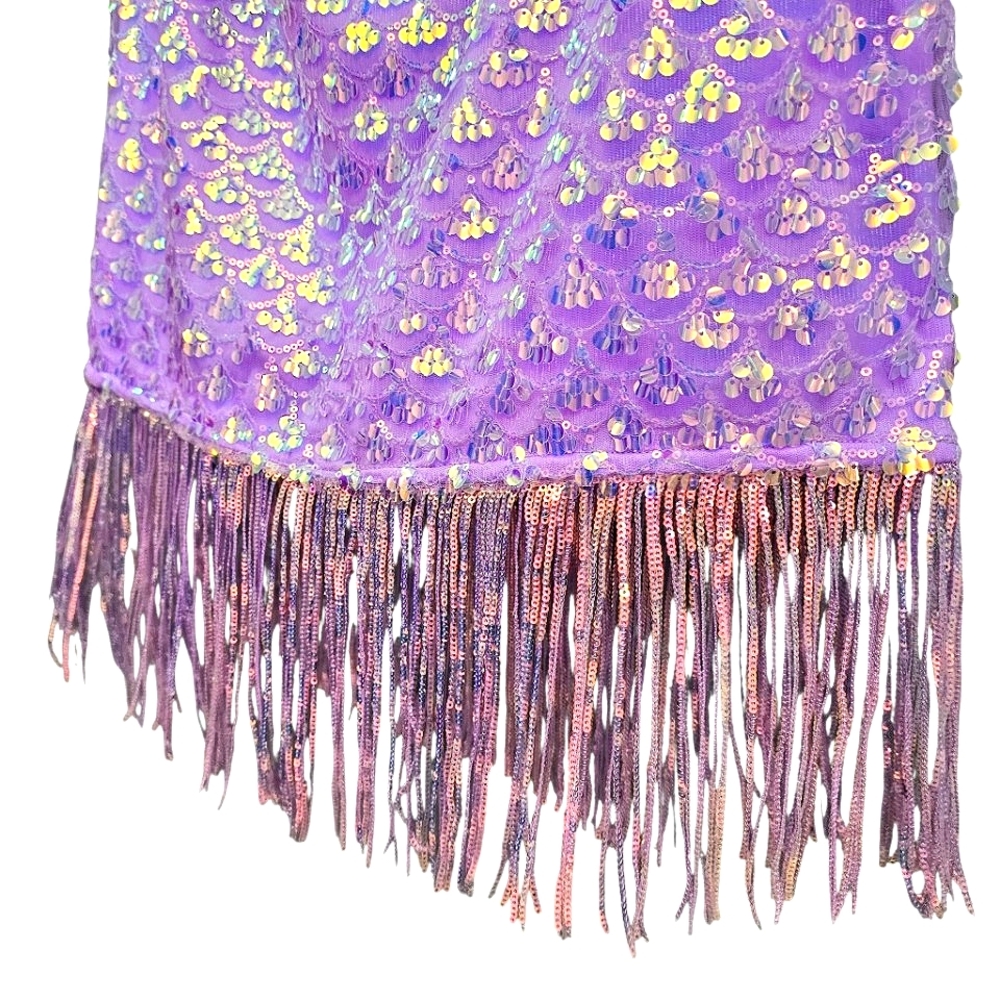 Nwt Fashion Nova Lavender Iradecent Sequin Vitamin Sea Halter Fringed Mini Dress - Picture 15 of 17